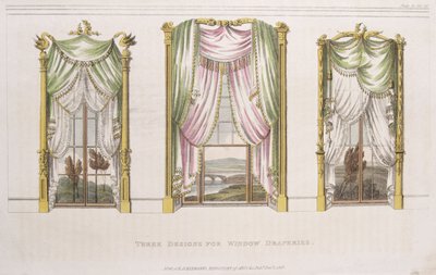 Tre disegni per tende, tavola 107 da Ackermanns Repository of Arts, pubblicato nel 1819 da English School
